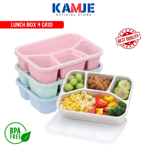 KAMJE Tempat Makan Lunch Box Wadah Kotak Bekal Makanan Aesthetic 4 Grid KMJ275