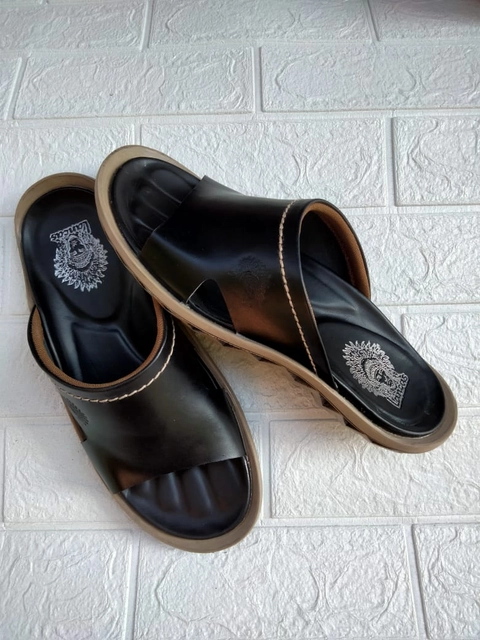 RENINE - ALZ 6002 Black Sandal Kulit Pria Indian Terbaru