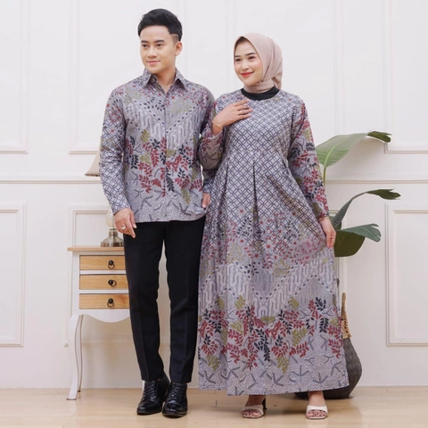 Batik Mafaza - Gamis batik cantik coupel kemeja modern bisa dipisah motif cloudya