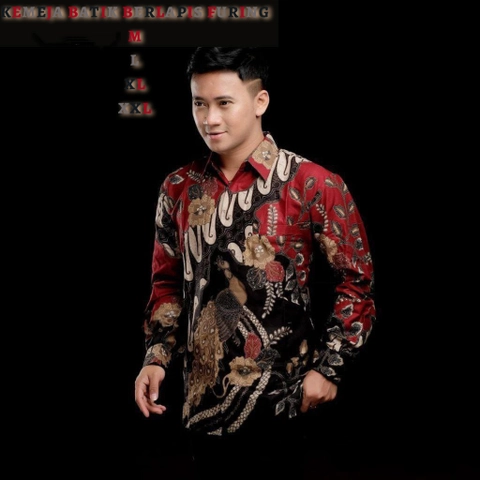 Ks muslim fashion - Kemeja Batik Pria Dewasa Berlapis Furing Nyaman Dipakai Motif merak merah
