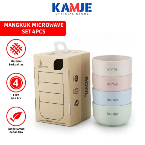 KAMJE Mangkok Mangkuk Makan Microwave Tahan Panas Set 4pcs Wheat Straw KMJ053