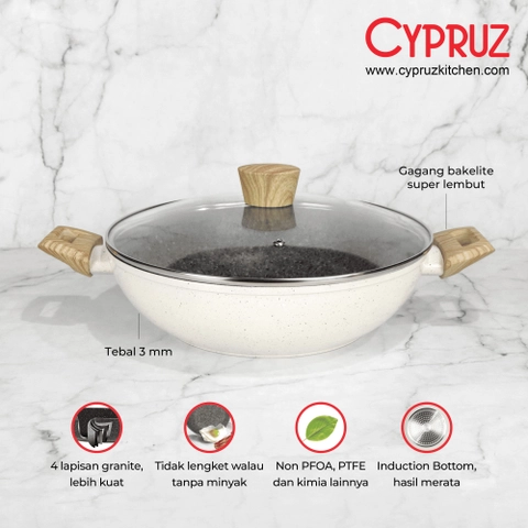 Cypruz Official - Cypruz Official - Cypruz WHITE GRANITE Series KUALI + Tutup 30 cm KI-0805 30 CM WHITE GRANITE