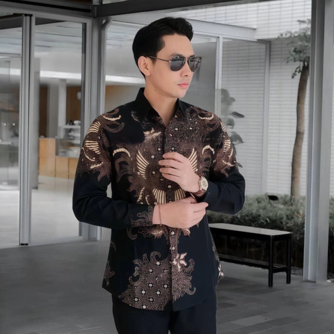 Kois Batik - Kemeja batik terbaru hitam manis motif layang hitam