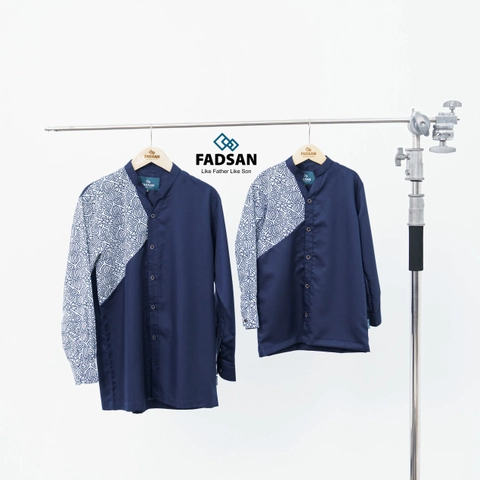 FADSAN - Koko Batik Couple Lengan Panjang Ayah & Anak Warna Navy Blue - Anantara Series