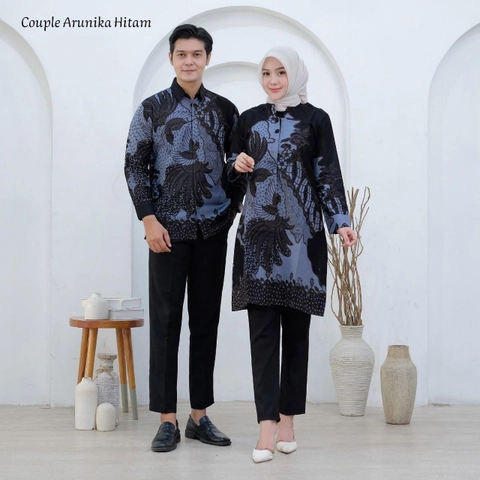 Kois Batik - Batik coupel pria kemeja dan tunik wanita terbaru motif arunika hitam