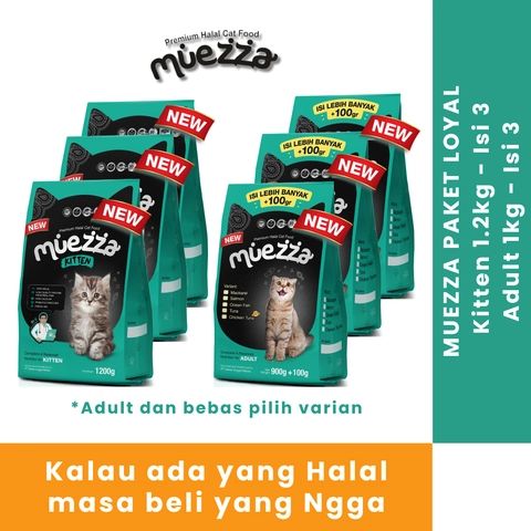 Muezza - Muezza PAKET LOYAL Makanan Kucing Kering Kitten 1200gr - Isi 3 dan Adult 1 kg - Isi 3