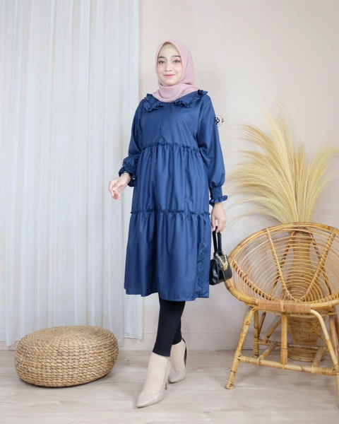 Erdua - Marisa Long Tunik by Erdua A006 Atasan Katun Toyobo Rampel Ruffle Polos Kekinian