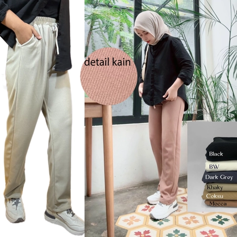 Amha Collection - STRAIGHT PANTS CELANA SEMI KULOT WANITA KNIT JAPAN LINE