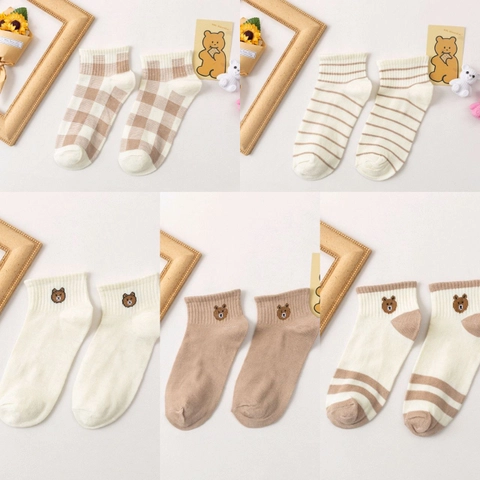 Beatdrop - Kaos Kaki satu set isi 5 pasang Unik Lucu Wanita Fashion Motif cokelat