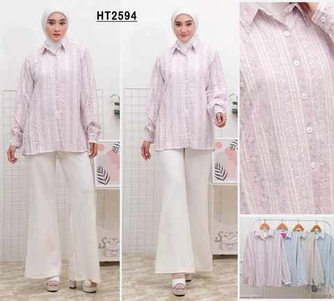 Giat Makmur [TA] - Atasan Blouse Premium Bunga Cantik Salur Putih Kombinasi