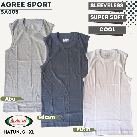 Agree Sport SA005 Kaos Kutang Pria / Singlet Cowok Tanpa Lengan Size S - XL Bahan Katun Adem