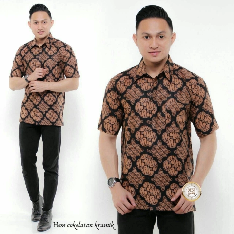 Khisna collection - Hem pria dewasa batik coklat motif keramik