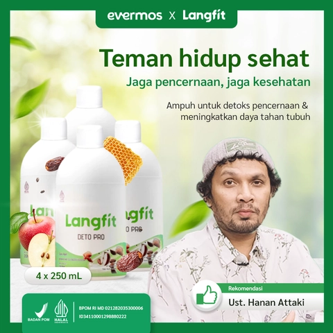 Langfit - Paket 4 Botol Deto Pro Cuka Apel + Madu Stevia Probiotik Chia Seed