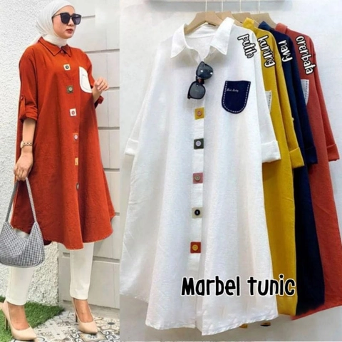 Bursanekashop - MARBEL TUNIC ATASAN LINEN RAMI PREMIUM FULL BUTTON