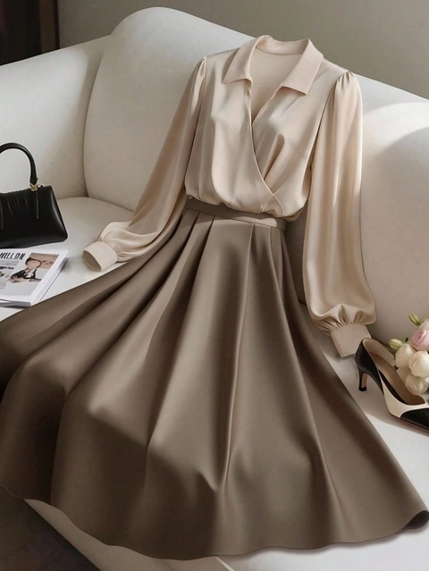 Sseolshop - Sabira setelan kemeja lengan panjang dan rok wanita dewasa bahan sabrina adem