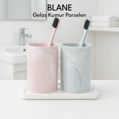 Synnove - Gelas Sikat Gigi Porselen Mouthwash Cup Gelas Kumur Tempat Odol dan Sikat Gigi Toothbrush Holder