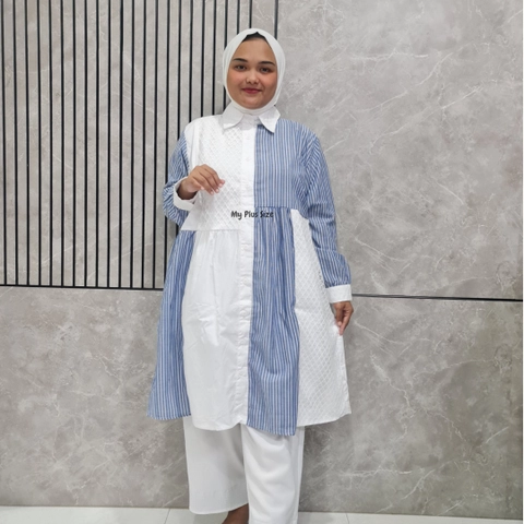 My Plus Size - Tunik Salur Mix Polos Brukat Jumbo Wanita 3888 Ld 125 cm / 135 cm / 145 cm