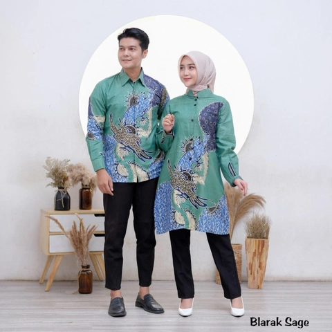Batik Alfin - Atasan batik Couple kemejan dan tunik motif blarak sage model kekinian terbaru