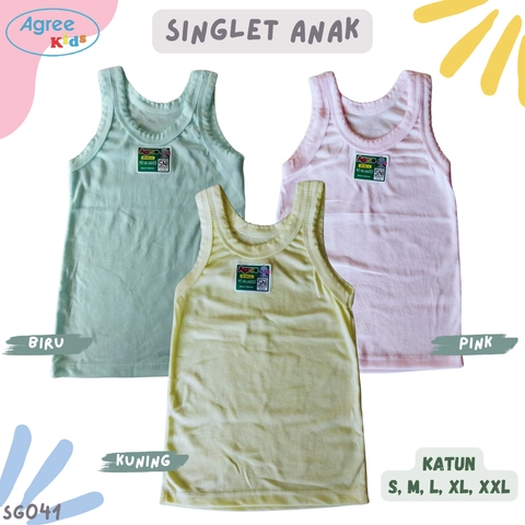 Agree Kids SG041 Kaos Kutang Anak Singlet Anak hingga Remaja Unisex Bahan Katun Serap Keringat