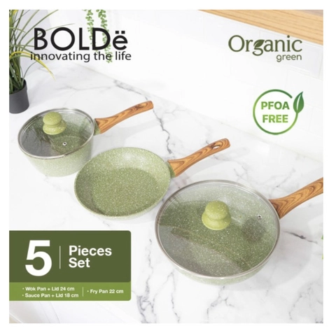 UTAMAMEGA - Bolde Organic Green Pan Cookware 5 Pcs
