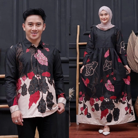 Kois Batik - Batik Coupel gamis dan kemeja modern motif mawar hitam