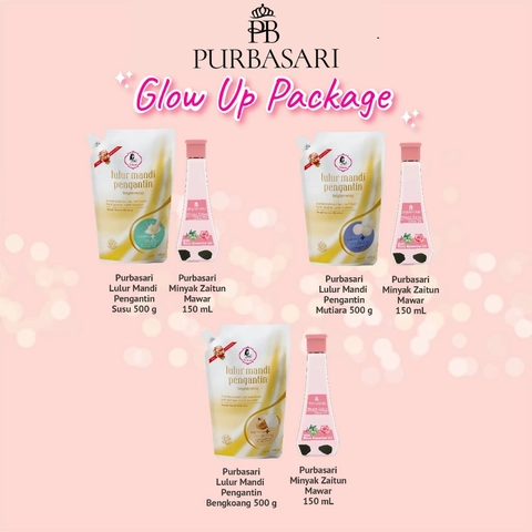 Purbasari - [Glow Up Package - ISI 2] Lulur Mandi Pengantin 500gr + Minyak Zaitun Mawar 150ml