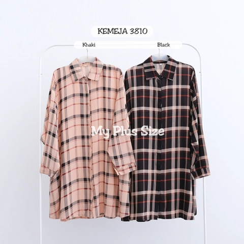 My Plus Size - Tunik Kemeja Kotak Wanita Jumbo 3810/Ld 125 cm/ 135 cm & 145 cm