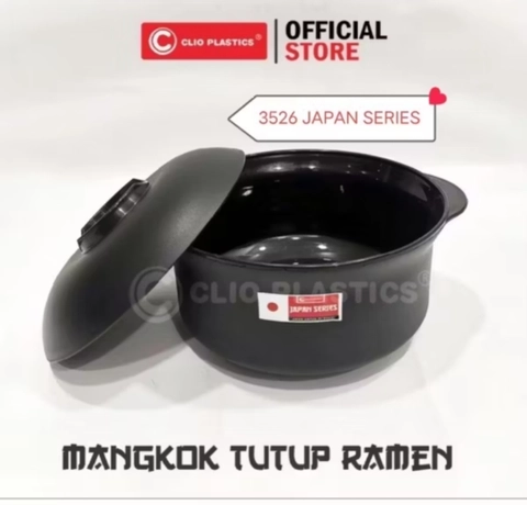 UNIQSO STORE - MANGKOK TUTUP RAMEN Mangkok Plastik Hitam Dengan Tutup / Mangkok Clio Plastics