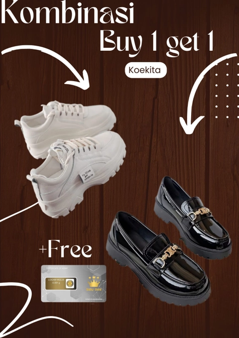 Koekita - Buy 1 Get 1 Sepatu Kets Sneakers Wanita Nhtevia & DM-001 Free Gold