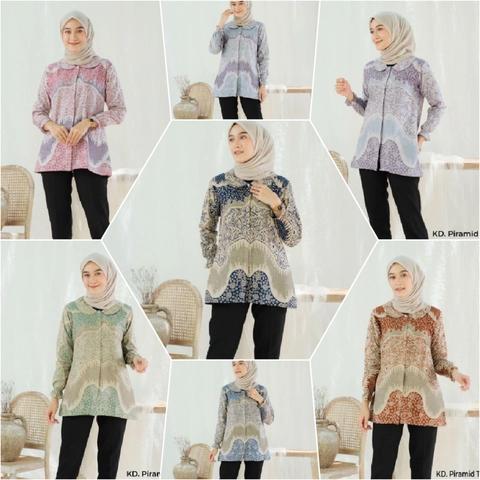 Ks muslim fashion - Batik Blouse Wanita Atasan Baju Kerja Modern Kekinian Motif piramid