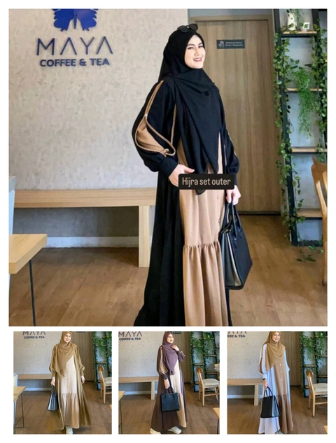 Khisna collection - New models hijrah set outer yang nyatu bawah rempel lebar muter kancing kekinian