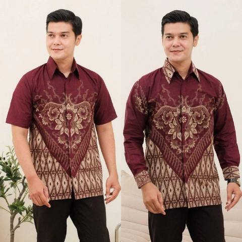Kois Batik - Kemeja batik pria coupel hem terbaru motif adpati burgudy