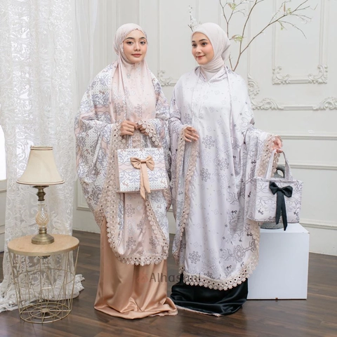 Alhasani Official Store - Mukena Dewasa Jumbo Premium Silk Renda mewah 2in1 tas mewah Laveenya