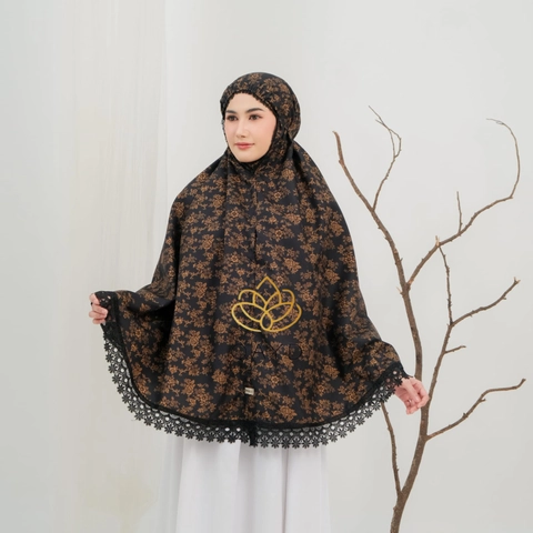 qaydstoreid - Bergo Hijab Umroh Haji Motif Renda Mewah Katun Foil