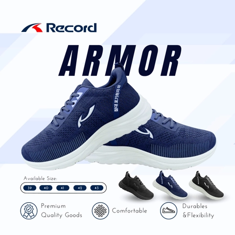 RECORD ARMOR I Sepatu Running I Sepatu Sport I Sepatu Pria I Sepatu Sekolah - Size L (39-43)