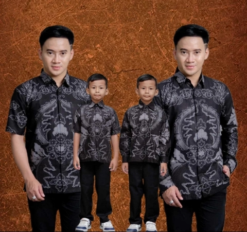 Kois Batik - Batik keluara pria anak laki laki lengan panjang pendek motif mahkota abu