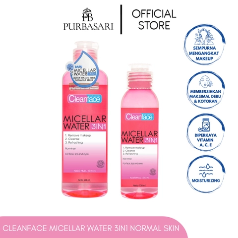 Purbasari - Micellar Water 3in1 For Normal Skin Pembersih Wajah / Pembersih Makeup Waterproof