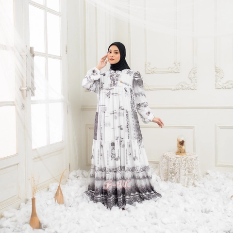 Sakura Baru - Sakura Baru X FnW - Dress Hilya Babydoll Motif Full Puring 4 Susun Premium Elegan Mewah