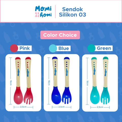 MOMI HOMI Sendok Makan Bayi Silikon Set 03 Sendok dan Garpu dengan Box Pengubah Suhu Bayi Silikon Le