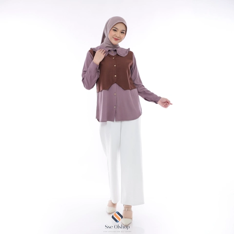Sseolshop - Emma baju kemeja atasan wanita terbaru twotone lengan panjang