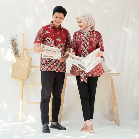 Kois Batik - Atasan Batik Coupel Pria Hem Dan Blouse Wanita New Motif bintang merah