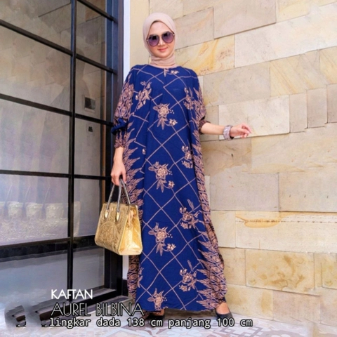 Valencia - Kaftan Aurel Bilbina - Kaftan Wanita Jumbo Katun Rayon Batik Premium Busui Dress Gamis Batik Bigsize Fashion Muslim Kekinian LD 138 cm