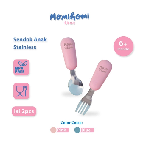 MOMI HOMI - Sendok Makan Bayi Set Stainless Sendok Garpu BPA Free Food Grade Sendok Makan Bayi 2in1 Anti Karat