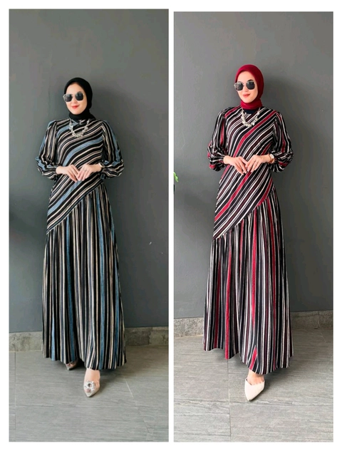 Khisna collection - Gamis rempel salur trend model baju kekinian no hijab