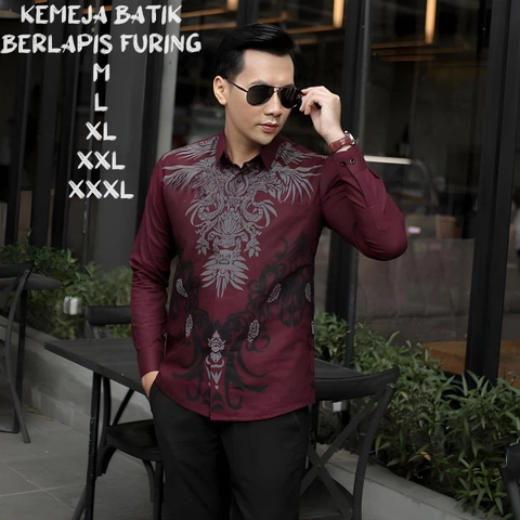 Batik Mafaza - Kemeja Batik Pria Berlapis Furing Modern Motif gentong marun