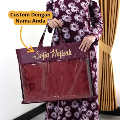 Sajadah Sandar Multifungsi Untuk Sandar / Sender / Duduk / Lipat - Asyraf Custom Nama - Maroon
