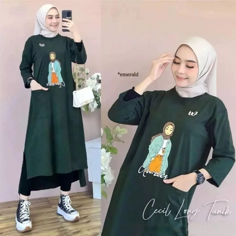 Muslim Clothing - Muslim Clothing - CECIL LONG TUNIK BO BAHAN COMBED UKURAN M L XL XXL LD 100 - 120 CM