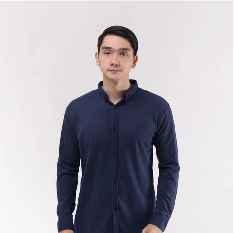 MR DEE - Kemeja panjang pria pique navy