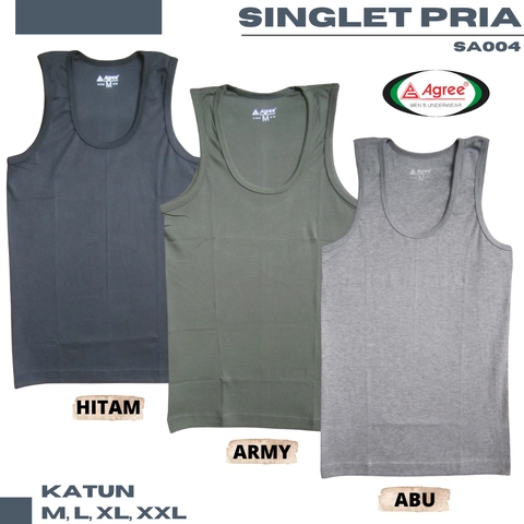 Agree Sport SA004 Singlet Pria Kaos Kutang Cowok Dewasa Bahan Lembut Adem M - XXL Nyaman Dipakai