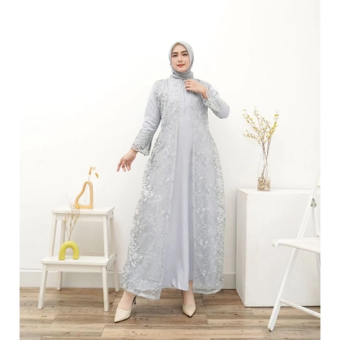 ALG Style - Maxi Dress Brukat Bordir Mutiara Grey 24 pcs all size